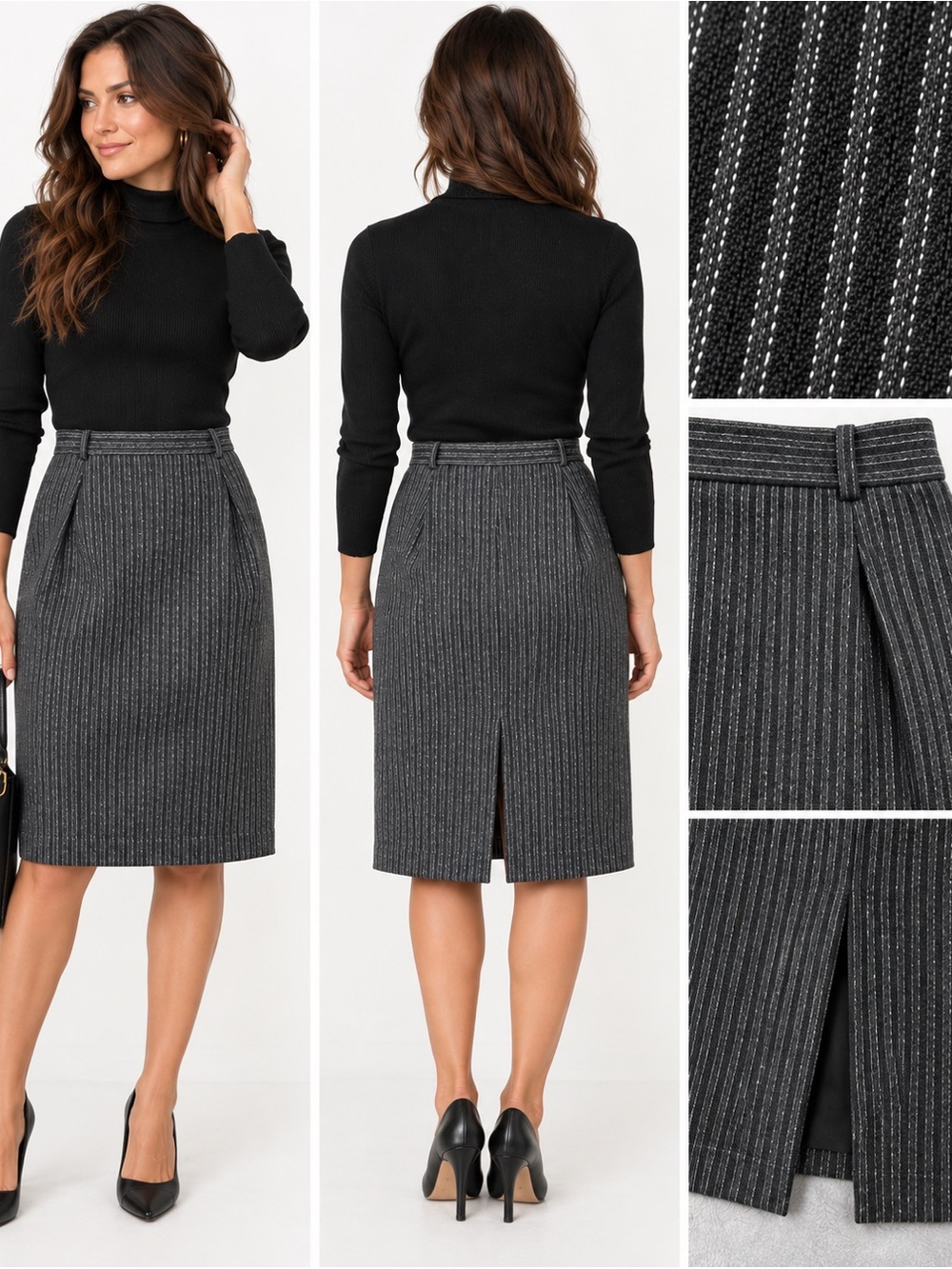 VTG USA Union Made Wool Pin Striped Midi Skirt JH Collectibles Petites